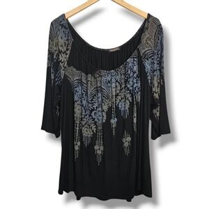 Vanilla Sugar Black Top 1X Scoop Neck Embellished Stretch Dark Fairy Floral Boho